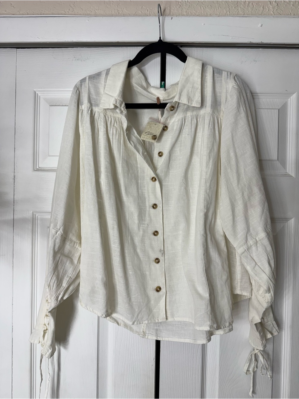 Free People Soft Cream Button-Down Peasant Blouse